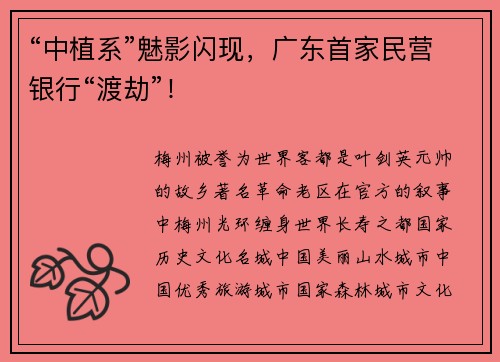 “中植系”魅影闪现，广东首家民营银行“渡劫”！