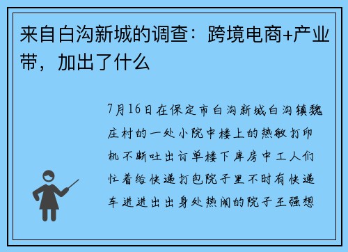 来自白沟新城的调查：跨境电商+产业带，加出了什么
