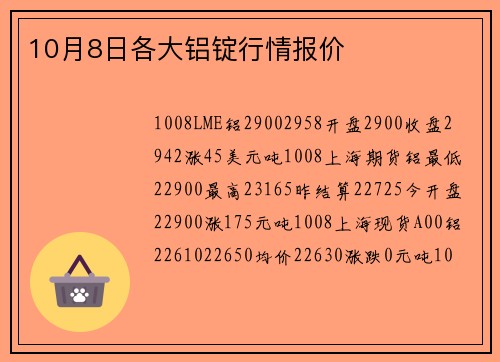 10月8日各大铝锭行情报价
